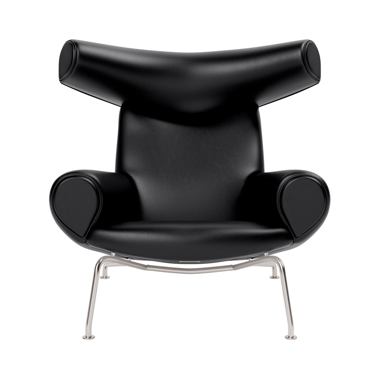 Wegner Ox Chair: Without Ottoman + Brushed Stainless Steel