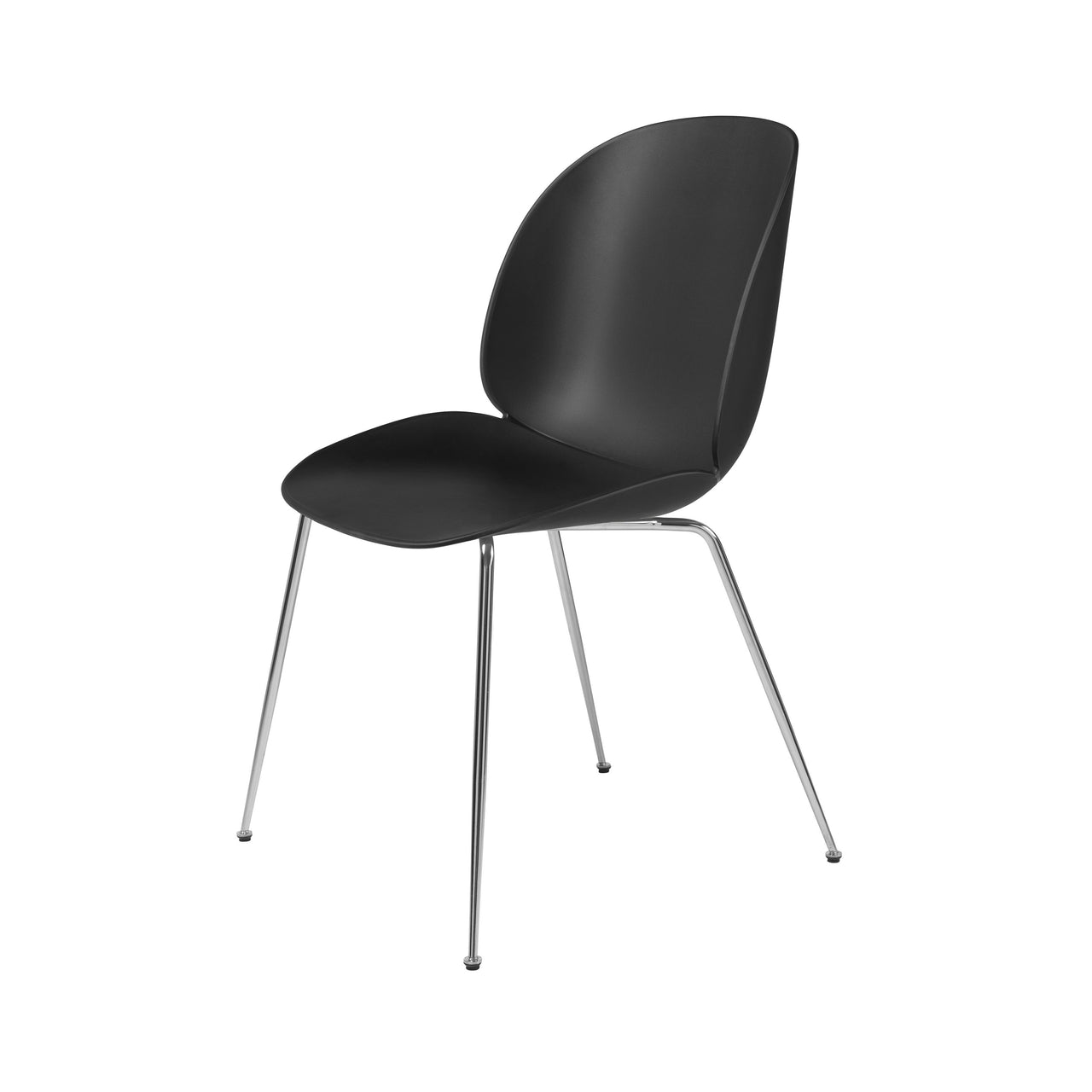 Beetle Dining Chair: Conic Base + Black + Chrome + Felt Glides