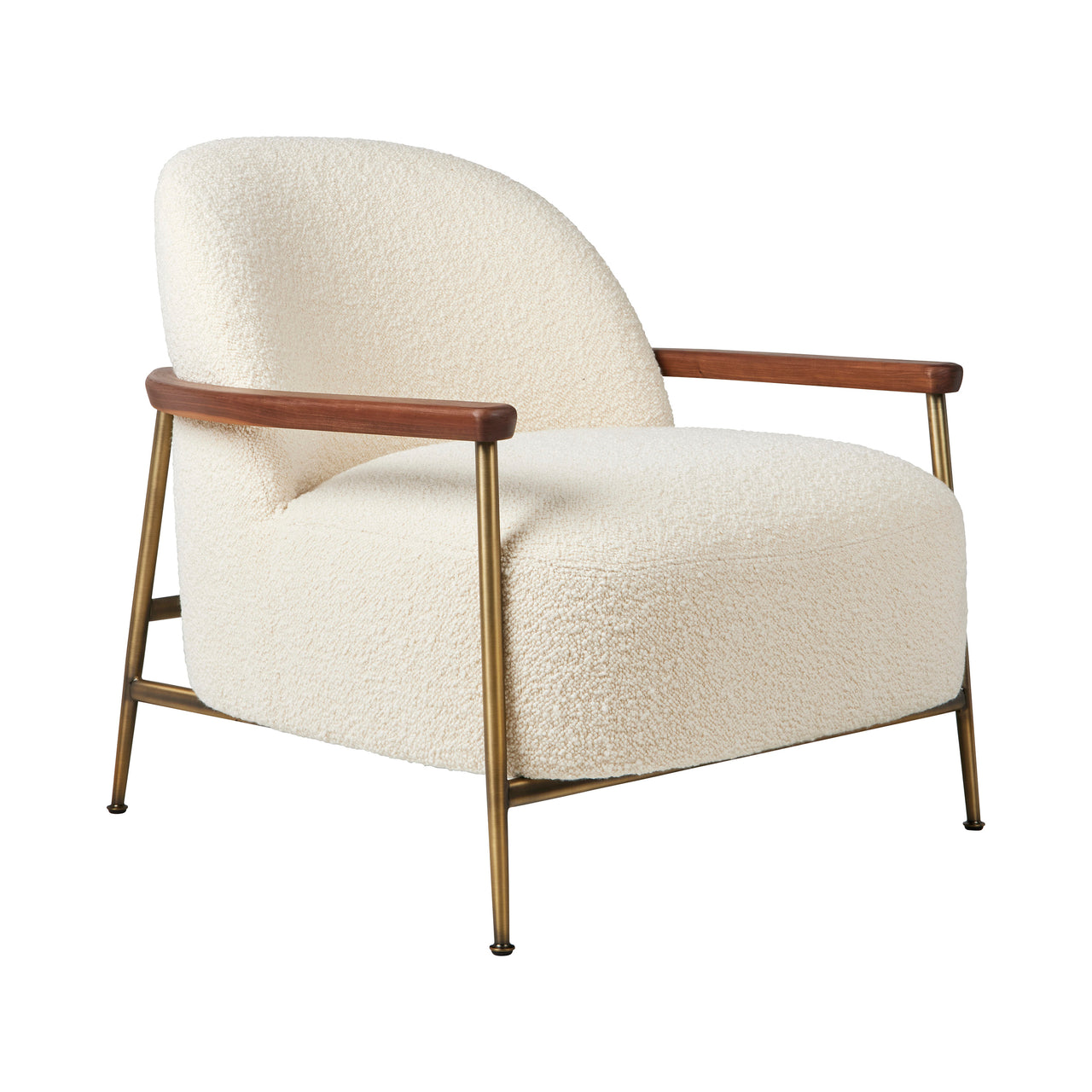Sejour Lounge Chair with Armrests: Antique Brass + Oiled American Walnut