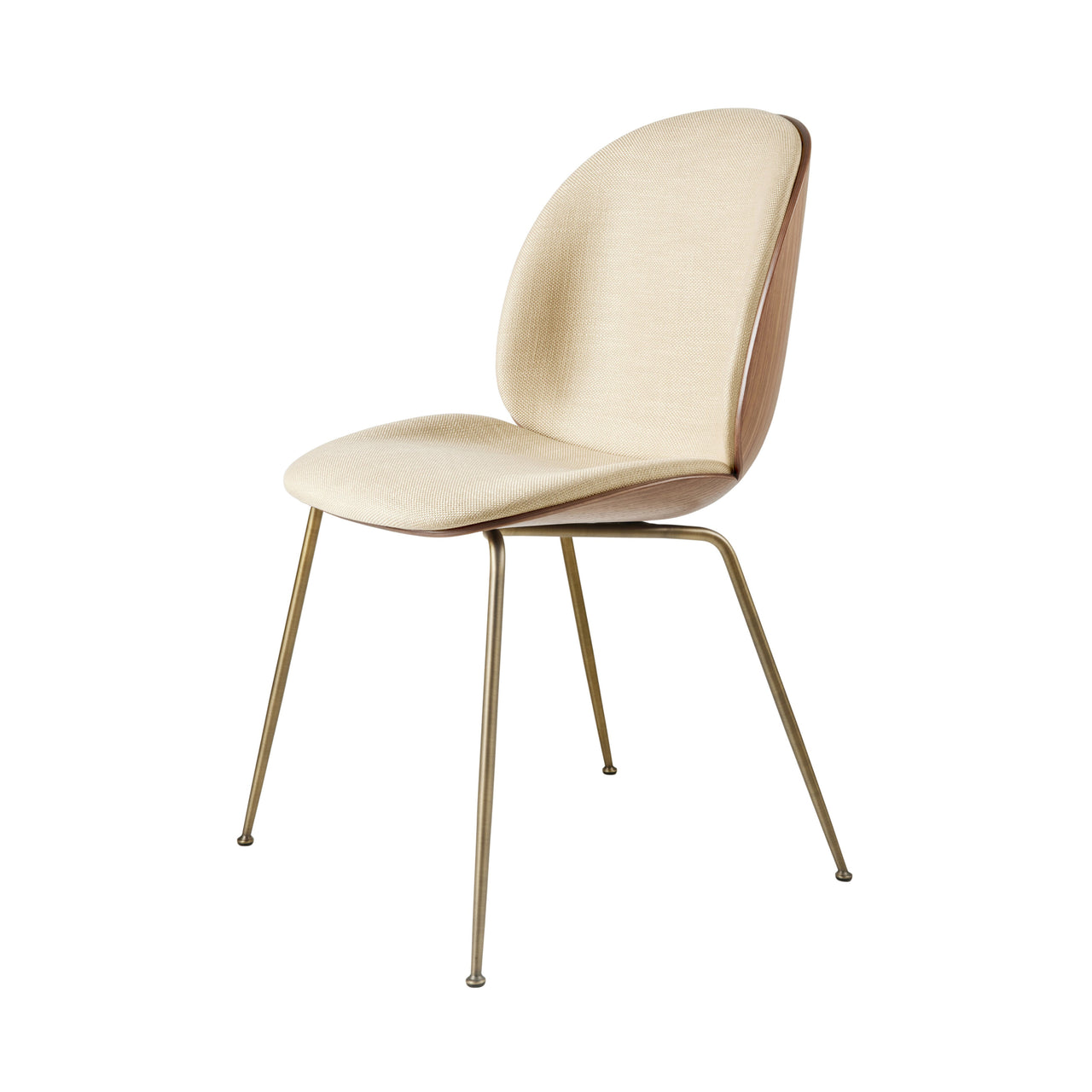 Beetle Dining Chair Conic Base: Veneer Shell + Front Upholstered + American Walnut + Antique Brass