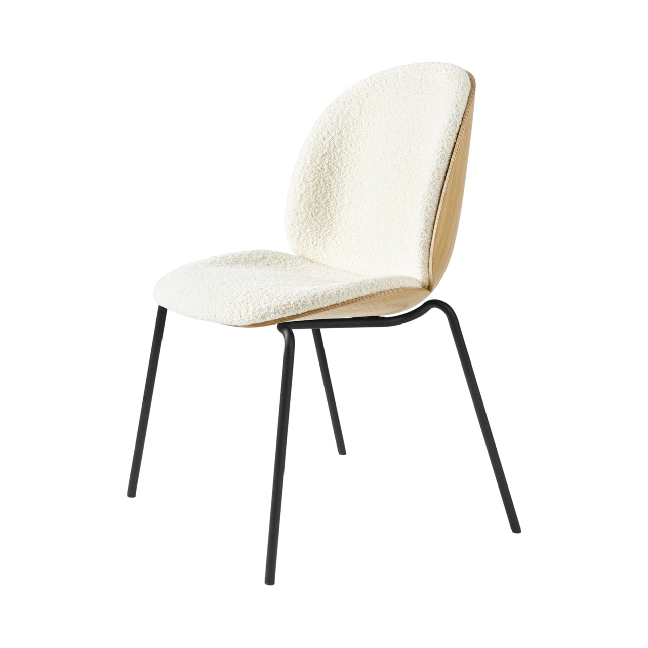 Beetle Dining Chair Veneer Shell: 4-leg Stacking + Front Upholstered + Oak