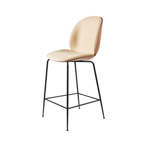 Beetle Counter Chair: Veneer Shell + Front Upholstered + Black Matt + American Walnut