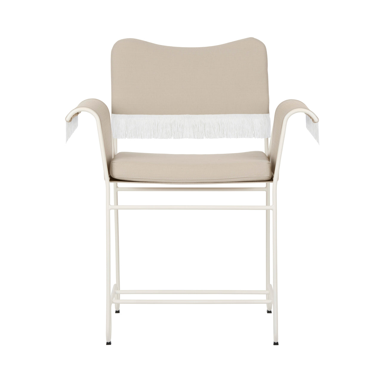 Tropique Dining Chair: Outdoor + With Fringes + White Semi Matt + Leslie 12