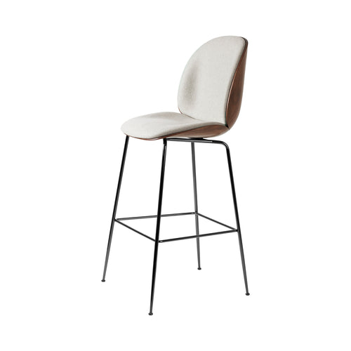 Beetle Bar Chair Conic Base: Veneer Shell + Front Upholstered + Black Chrome