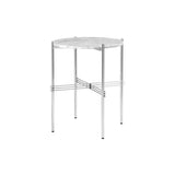 TS Round Side Table: Polished Steel + White Carrara Marble