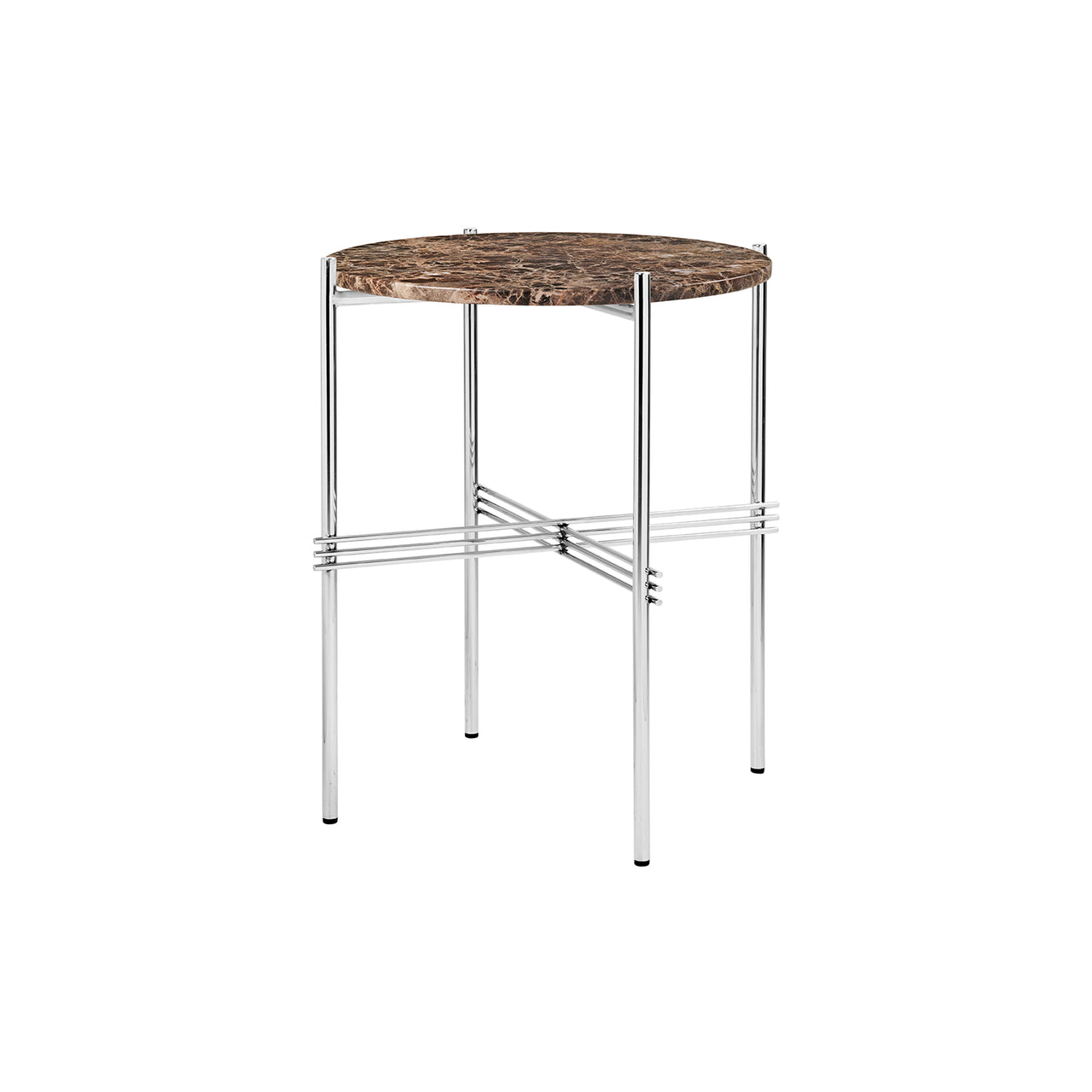 TS Round Side Table: Polished Steel + Brown Emperador Marble