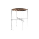 TS Round Side Table: Polished Steel + Brown Emperador Marble