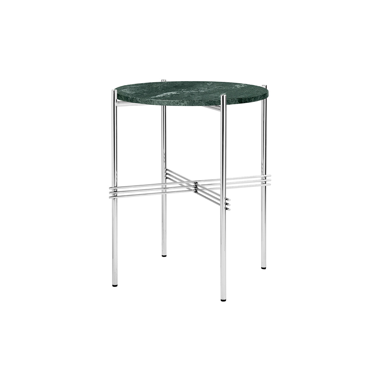 TS Round Side Table: Polished Steel + Green Guatemala Marble
