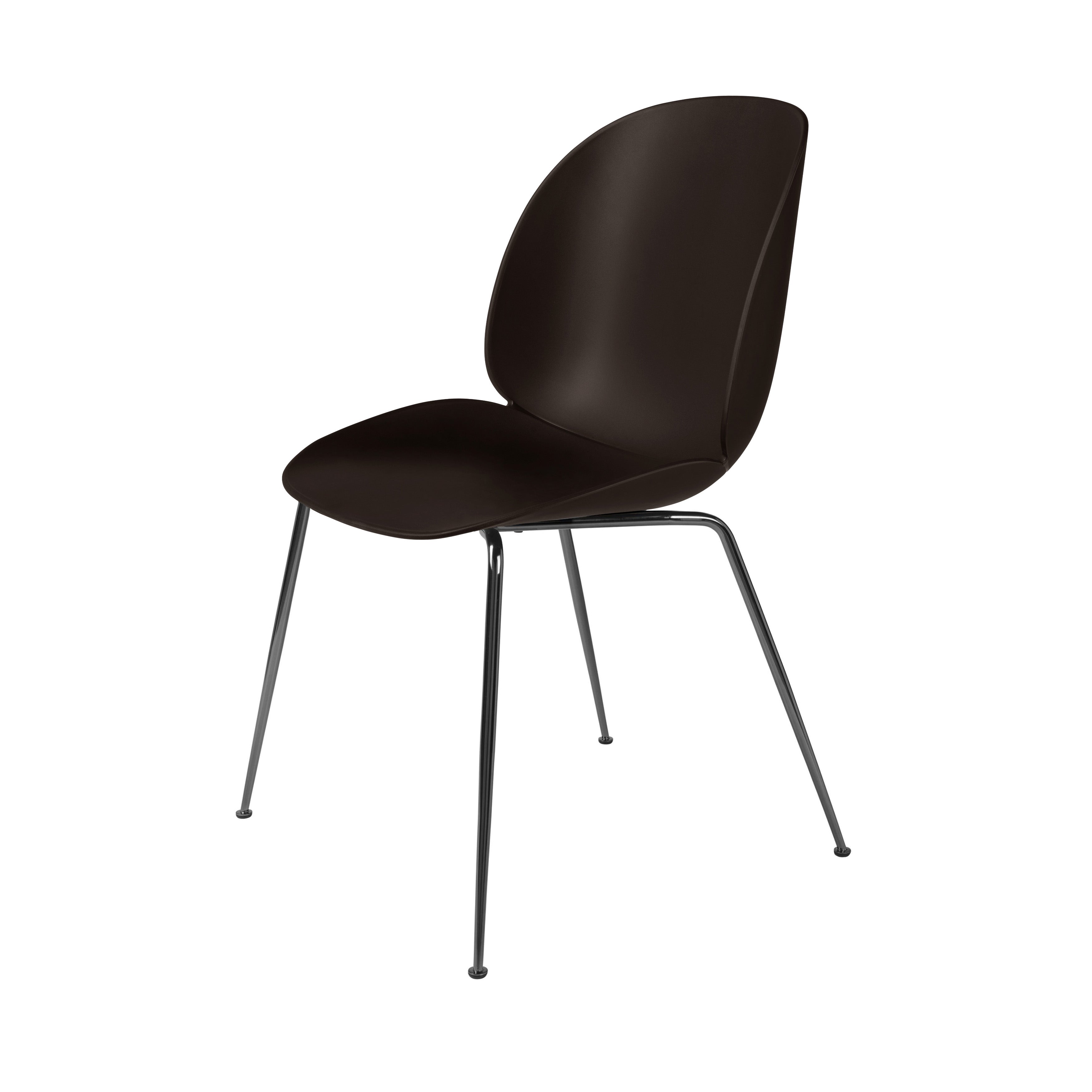 Beetle Dining Chair: Conic Base + Mocha Brown + Black Chrome