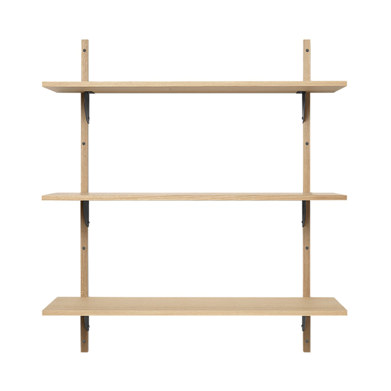 Sector Shelf: Triple + Wide + Natural Oak + Black Brass