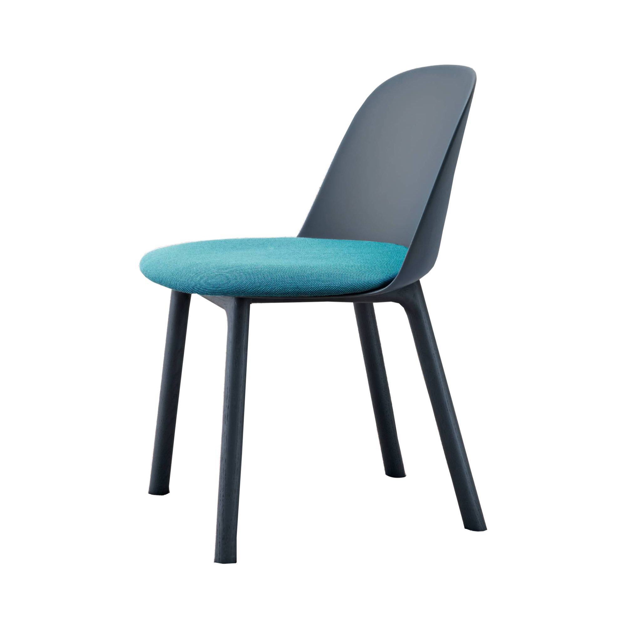 Mariolina Side Chair Wood Base + Upholstered: Set of 2 + Upholstery + Black Ash + Anthracite