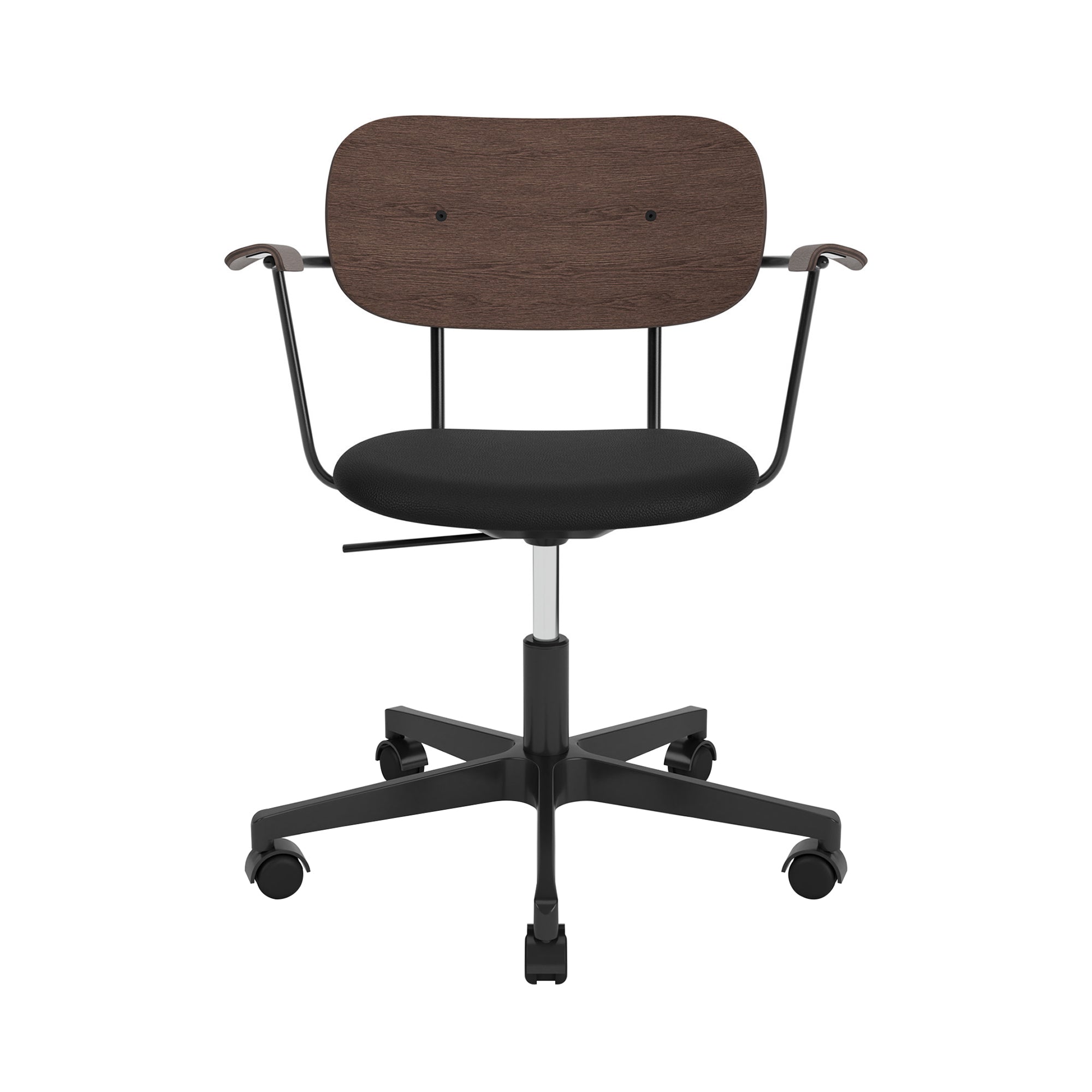 Co Task Armchair with Casters: Seat Upholstered + Black Aluminum + Dark Stained Oak