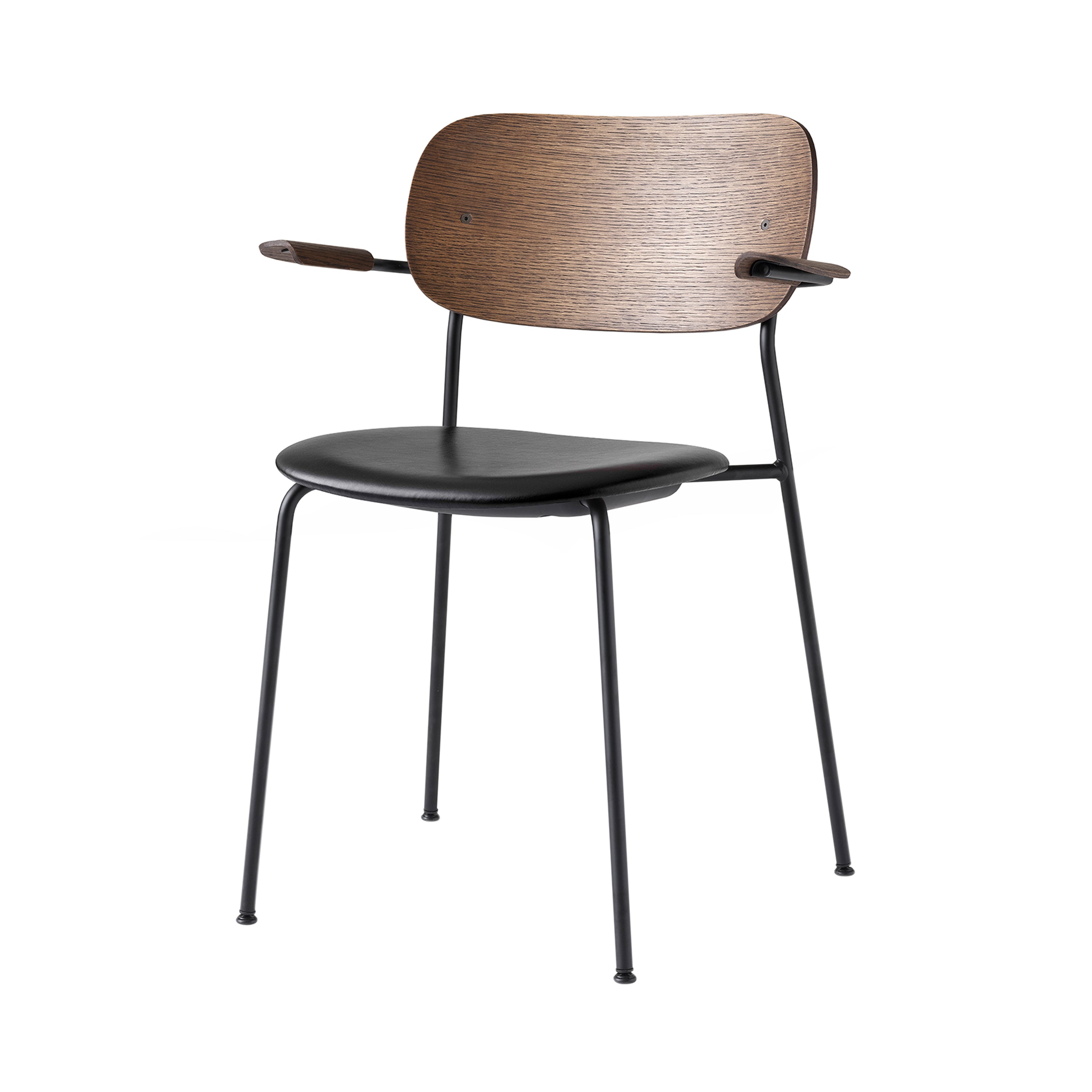 Co Chair with Armrests: Seat Upholstered + Dark Stained Oak + Black
