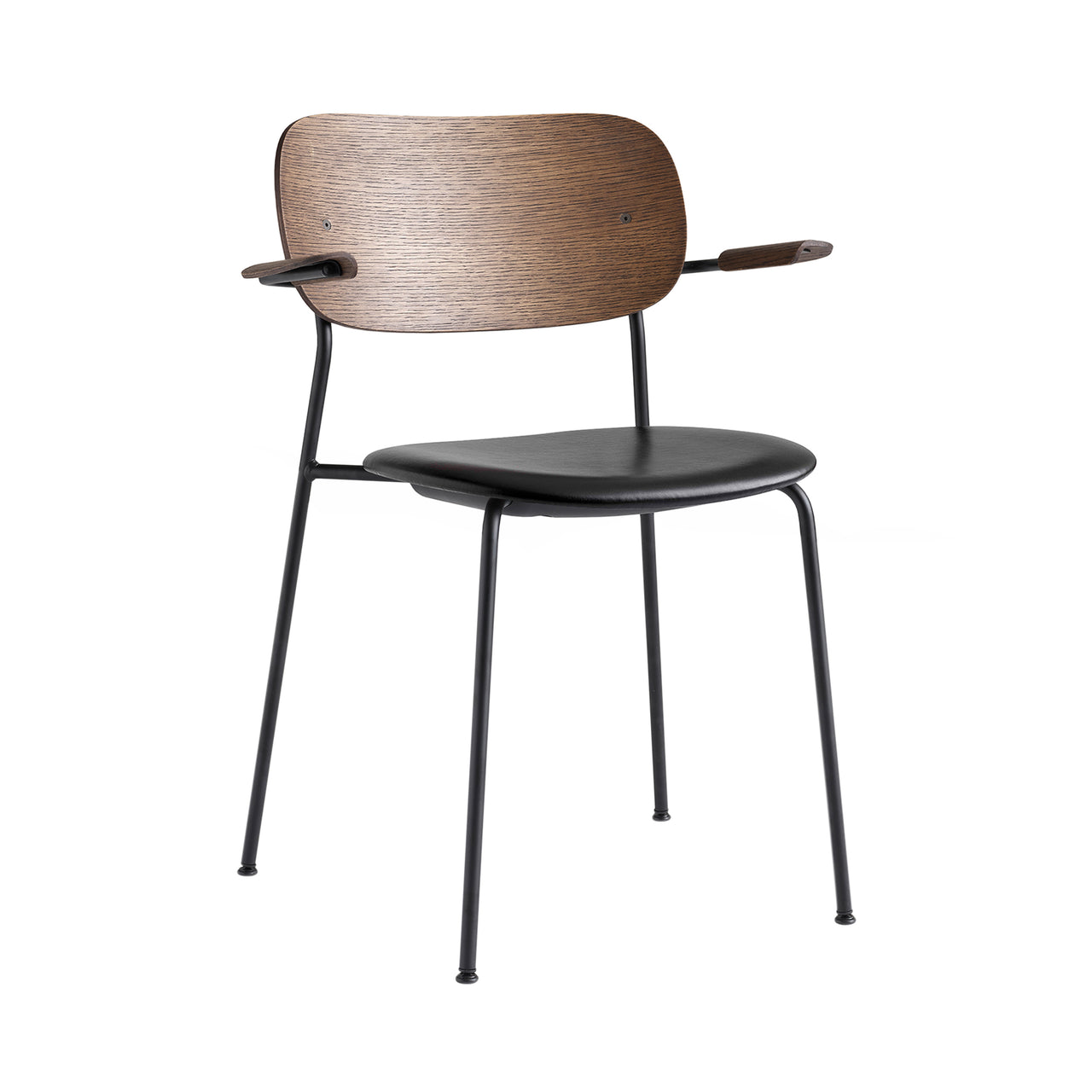 Co Chair with Armrests: Seat Upholstered + Dark Stained Oak + Black