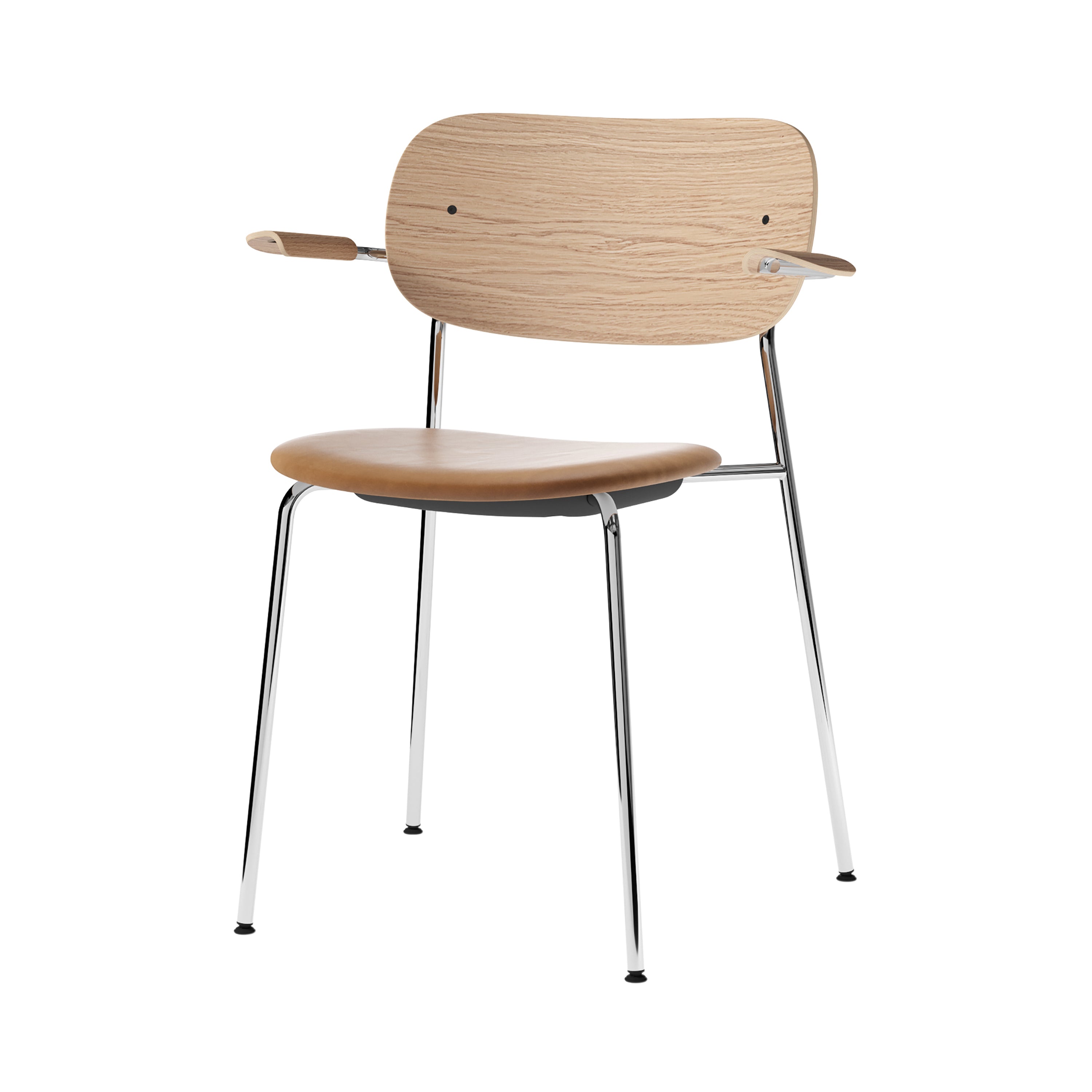 Co Chair with Armrests: Seat Upholstered + Natural Oak + Chrome