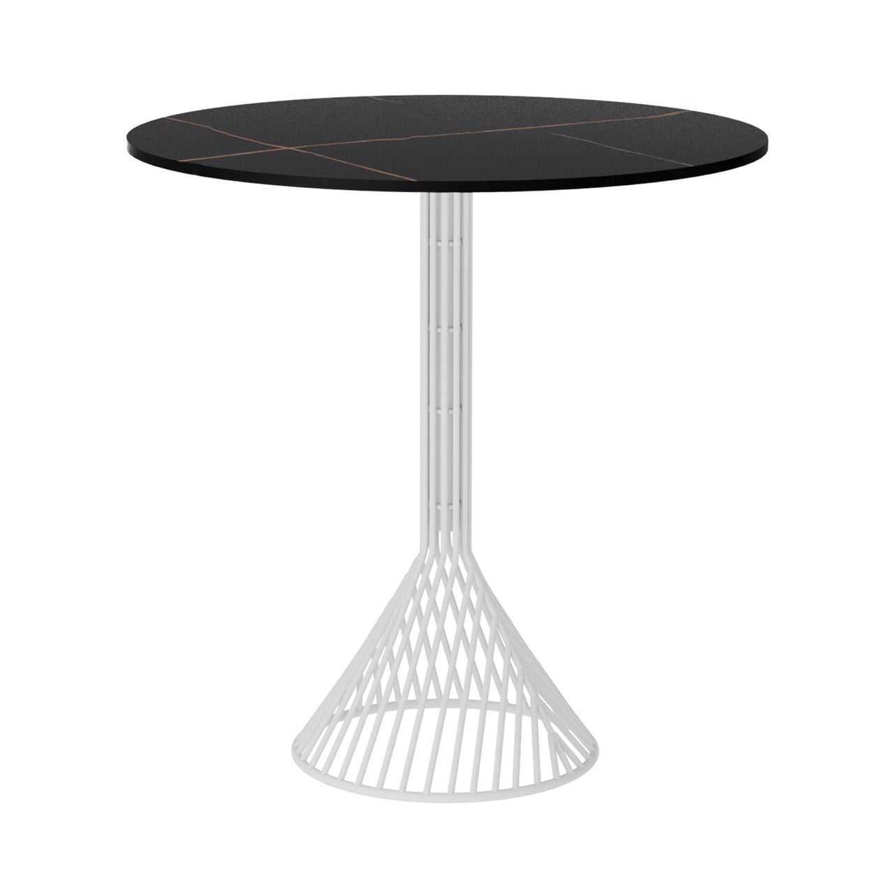 Bistro Cafe Table with Stone Top: Black + White