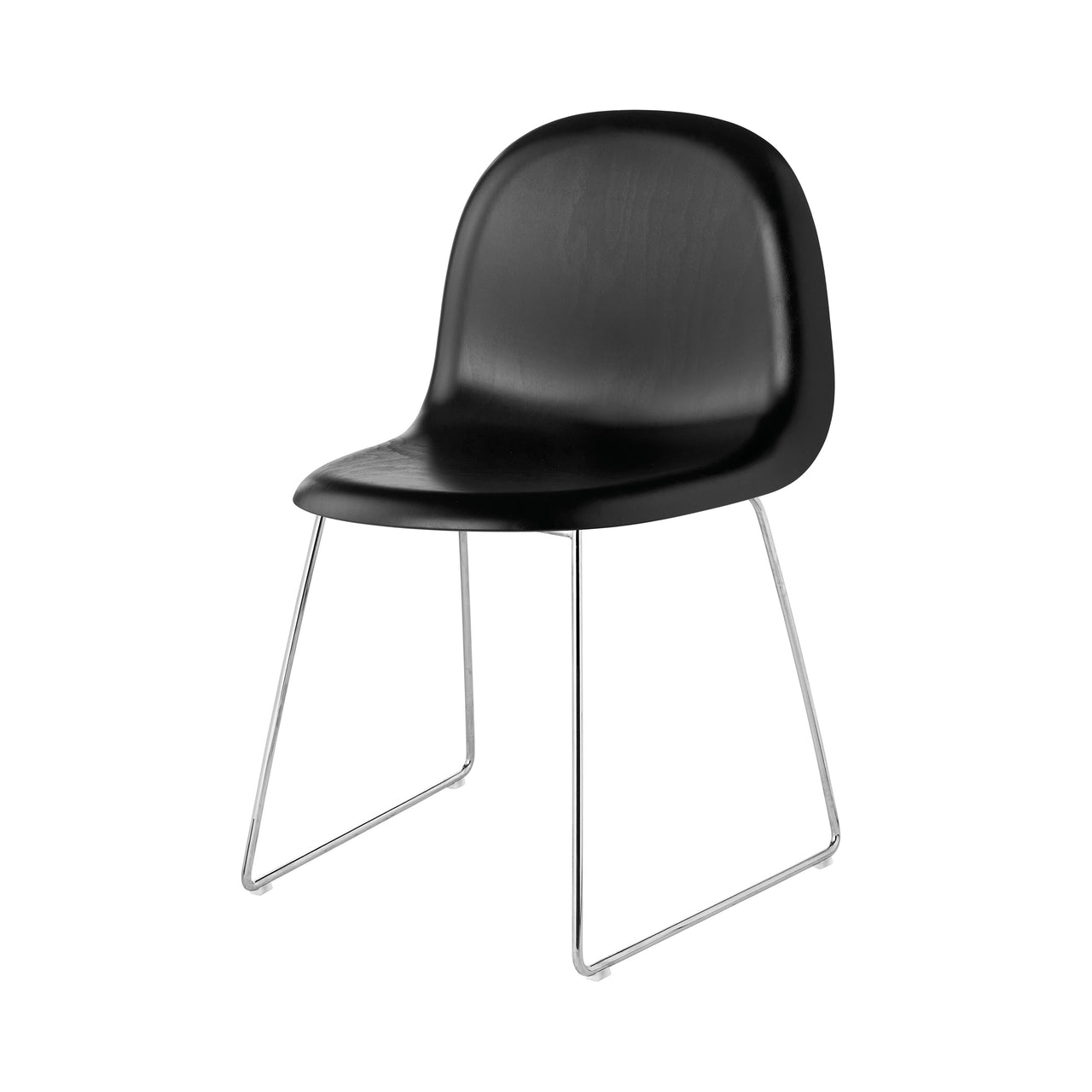 3D Dining Chair: Stacking Sledge Base + Black Stained Beech + Chrome