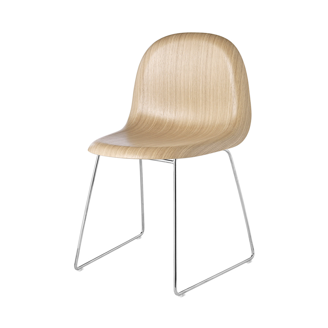 3D Dining Chair: Stacking Sledge Base + Oak + Chrome