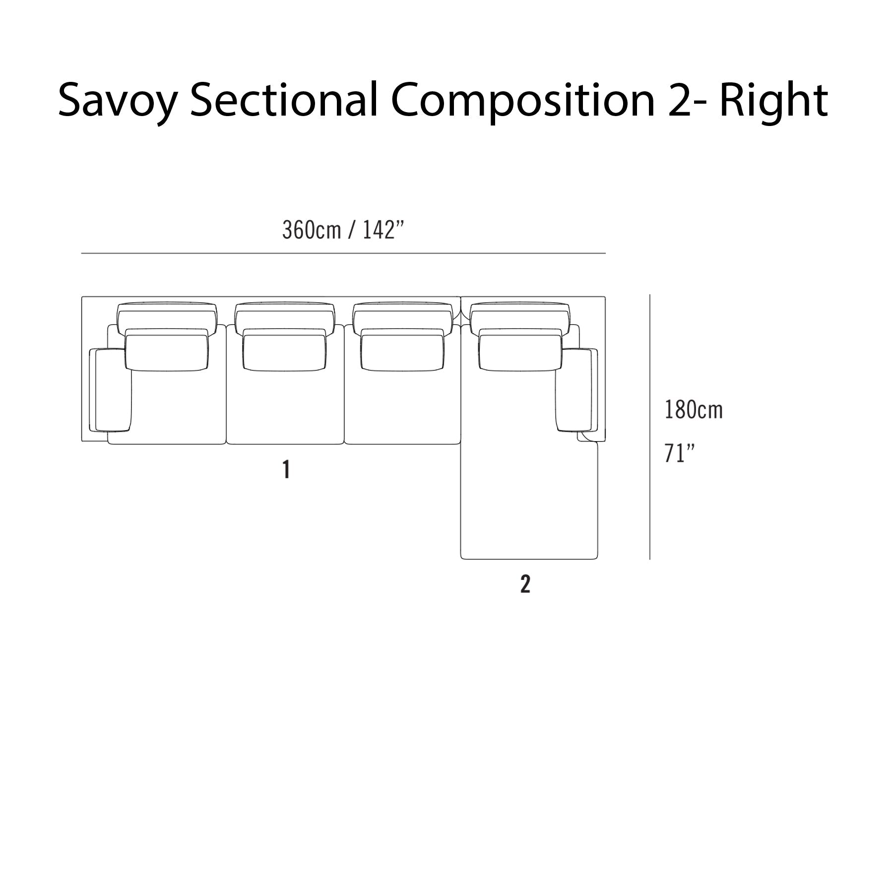 Savoy Sectional Sofa: Composition 2 + Right