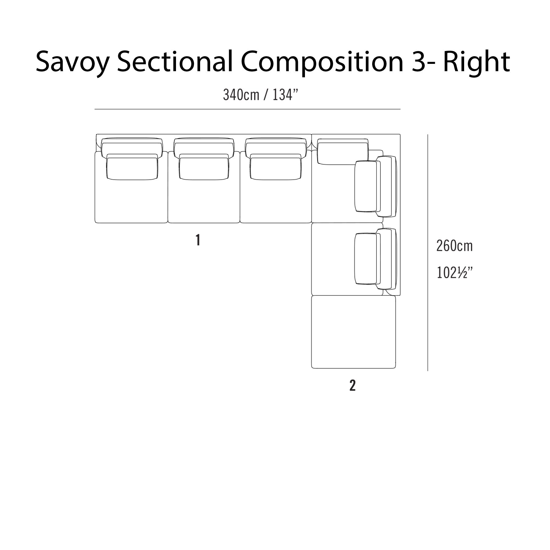 Savoy Sectional Sofa: Composition 3 + Right