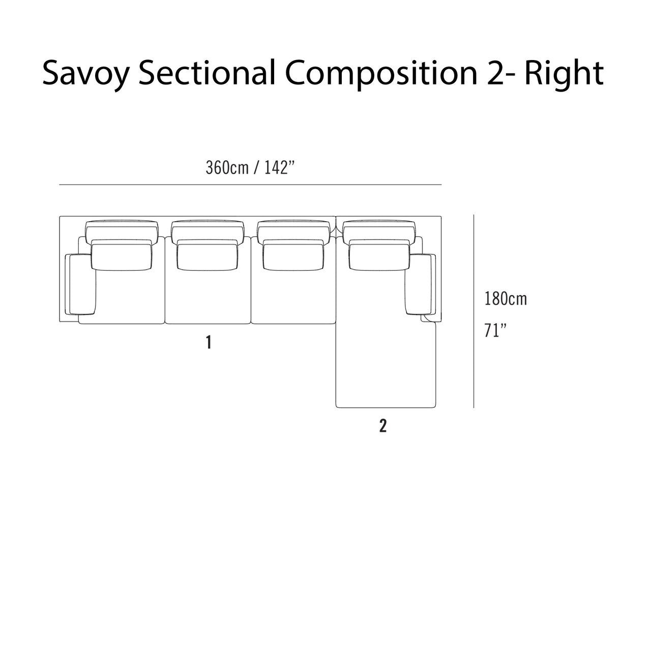 Savoy Sectional Sofa: Composition 2 + Right