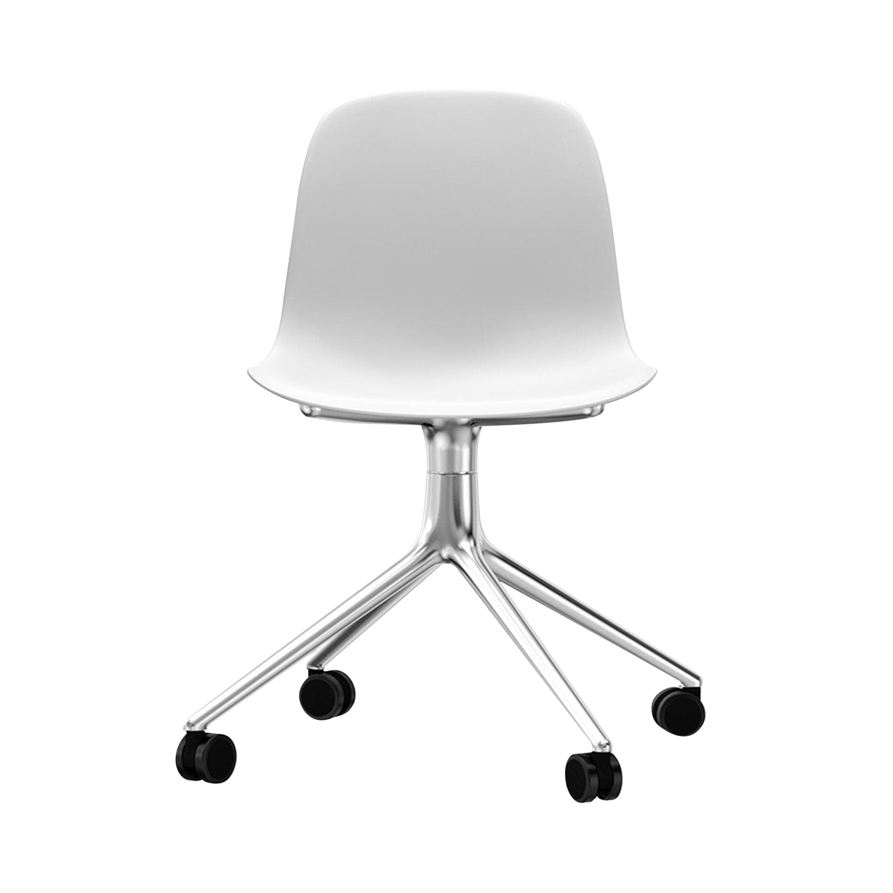 Form Chair: Swivel + White + Aluminum + With Casters
