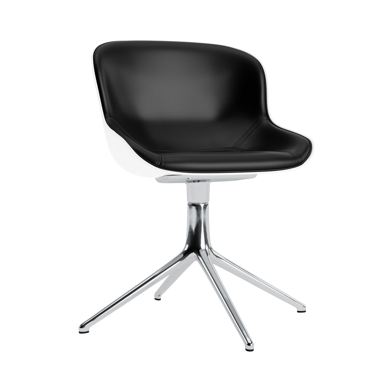 Hyg 4 Legs Swivel Chair: Front Upholstered + Black Aluminum + White