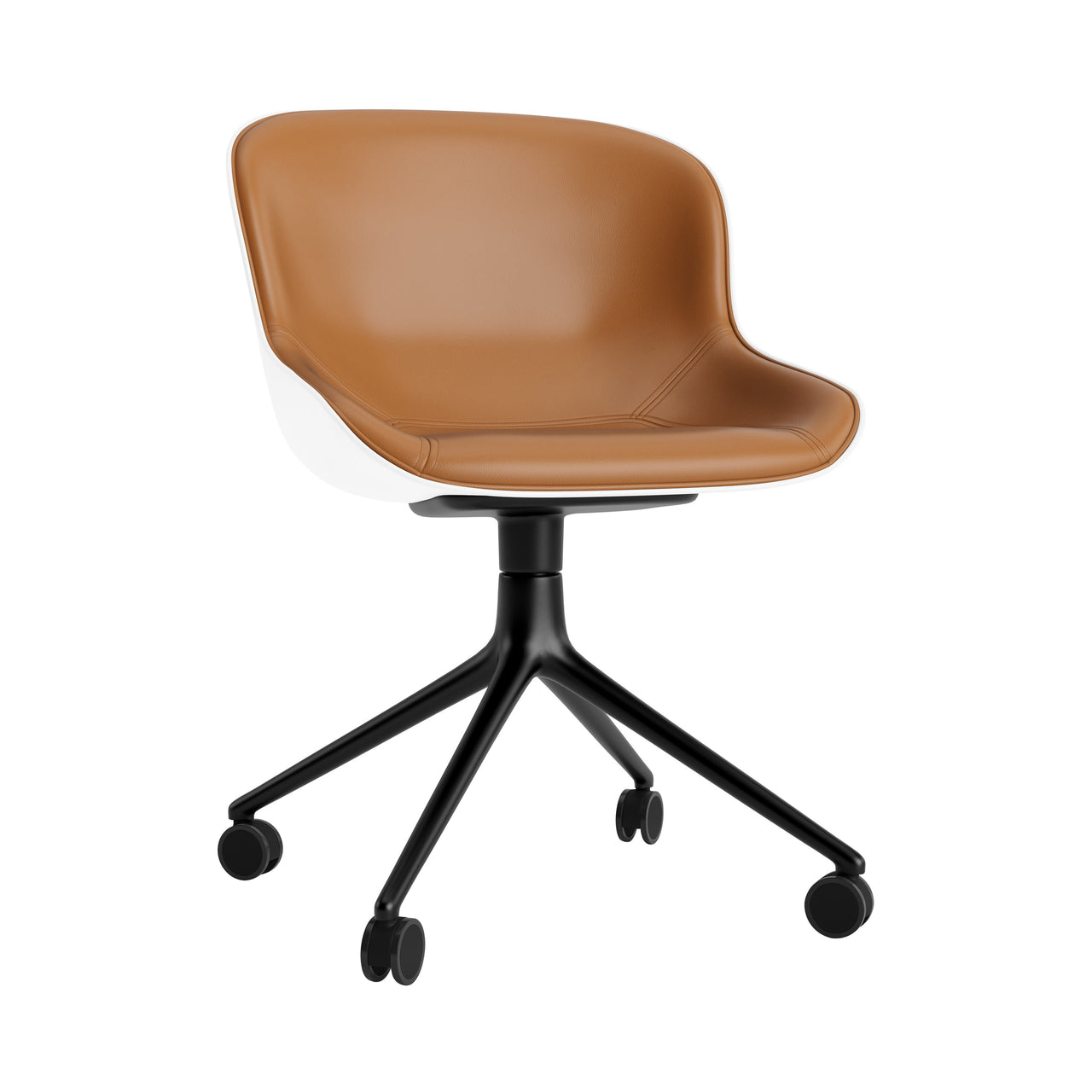 Hyg Chair Swivel 4W: Front Upholstered + Black Aluminum + White
