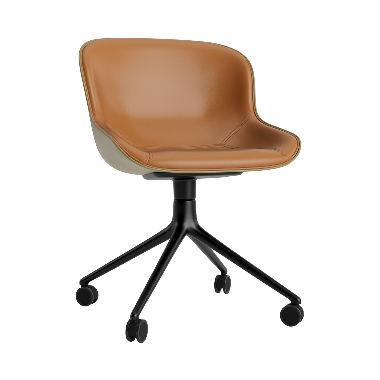 Hyg Chair Swivel 4W: Front Upholstered + Black Aluminum + Olive