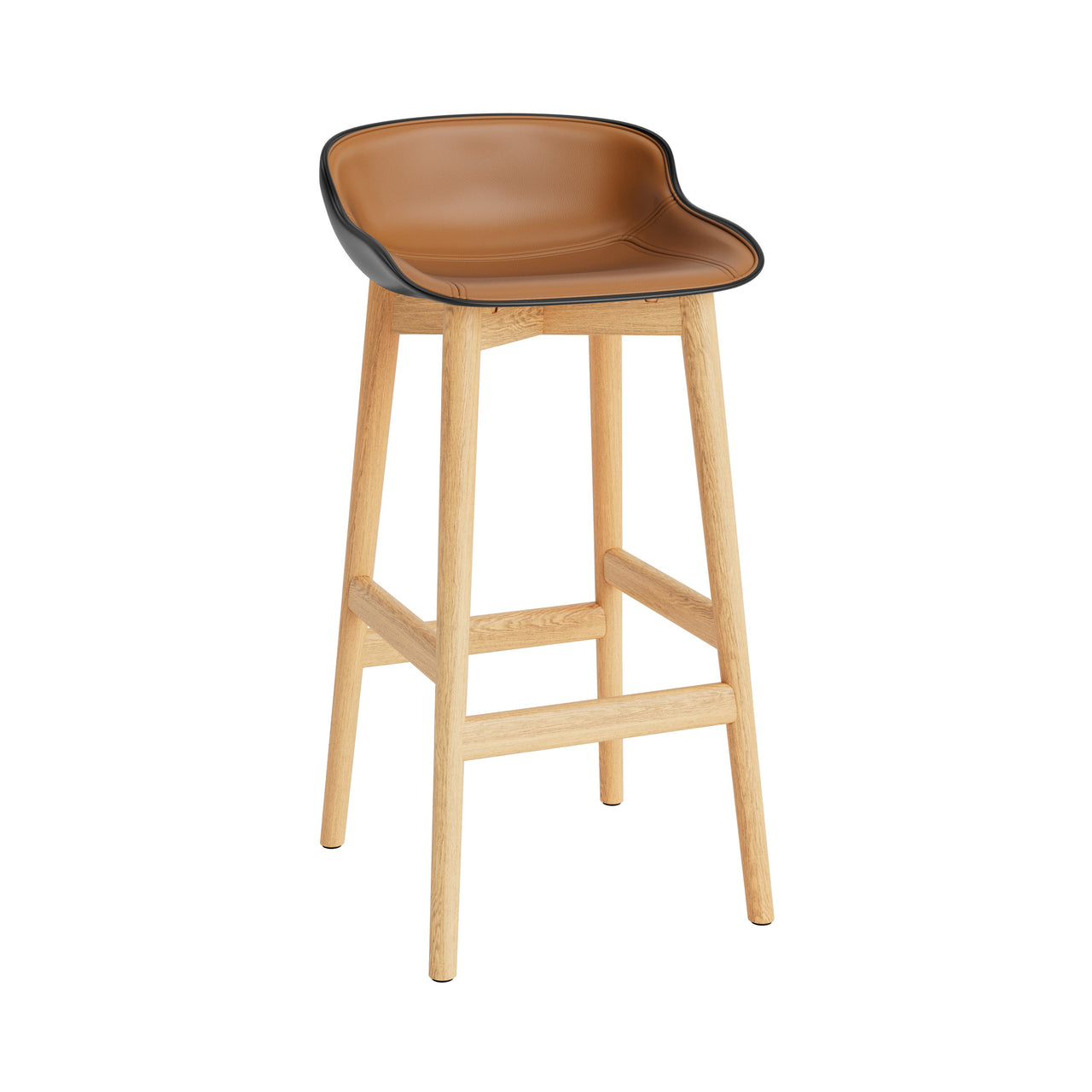 Hyg Bar Stool: Wood Base + Front Upholstered + Oak + Black