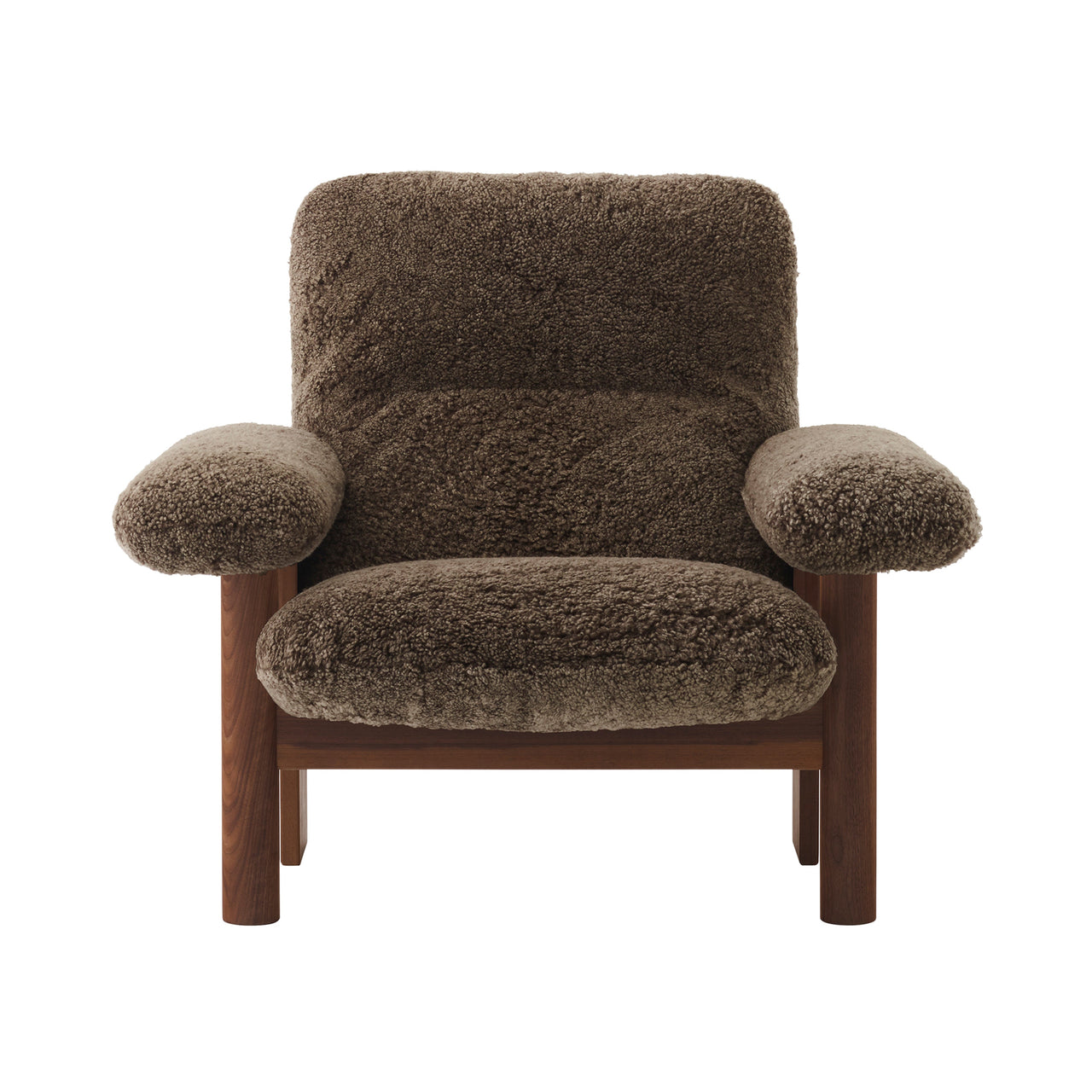Brasilia Lounge Chair: High Back Upholstered + Dark Stained Oak + Sheepskin Root