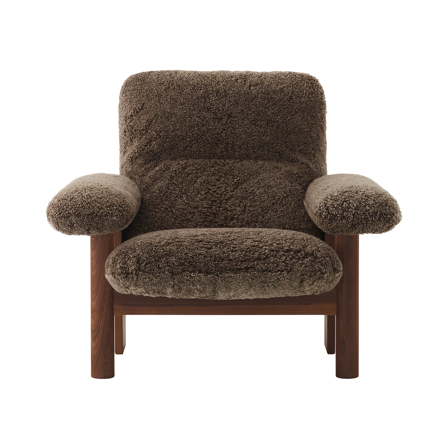 Brasilia Lounge Chair: High Back Upholstered + Dark Stained Oak + Sheepskin Root