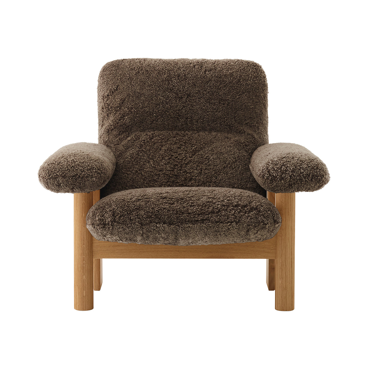Brasilia Lounge Chair: High Back Upholstered + Natural Oak + Sheepskin Root