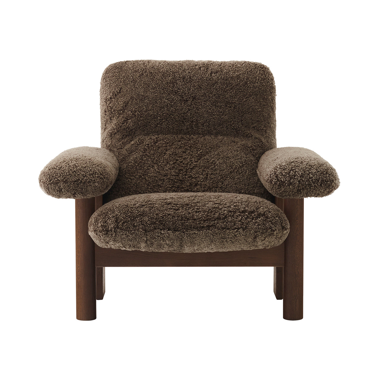 Brasilia Lounge Chair: High Back Upholstered + Walnut + Sheepskin Root