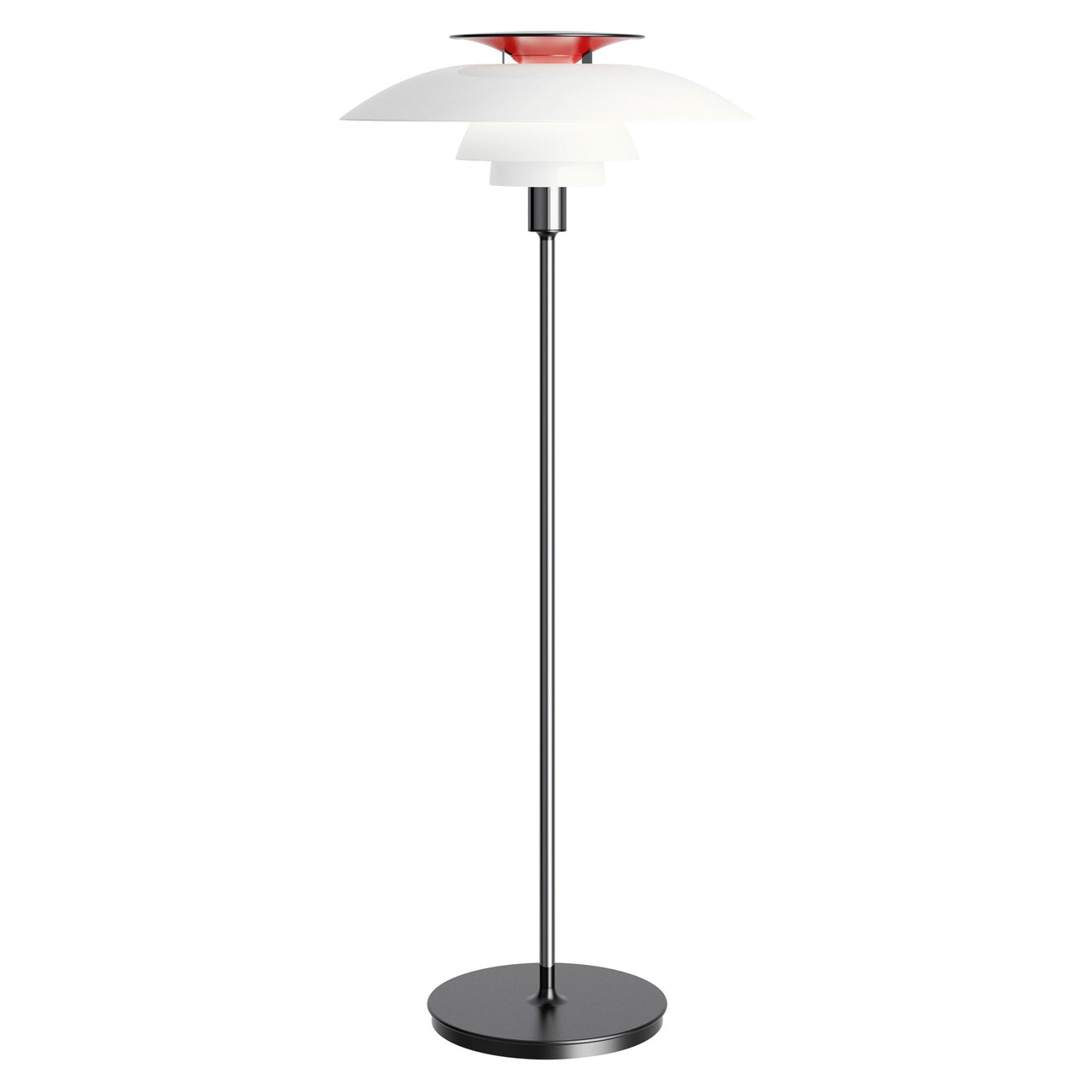 PH 80 Floor Lamp: White Opal Acrylic + Red + High Lustre Chrome Plated