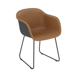 Fiber Armchair: Sled Base Front Upholstered + Recycled Shell + Black + Anthracite Black