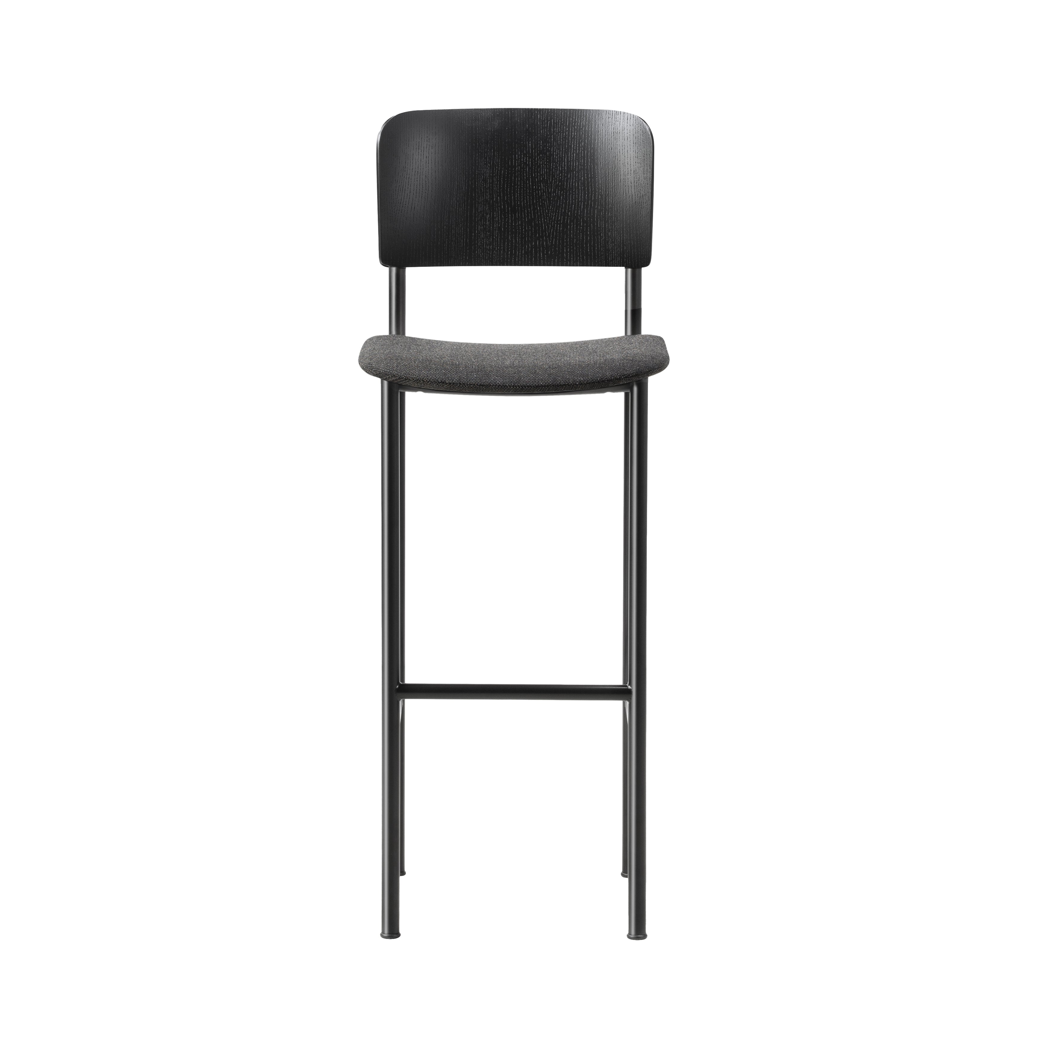 Plan Bar Stool: Seat Upholstered + Black + Black Lacquered Ash