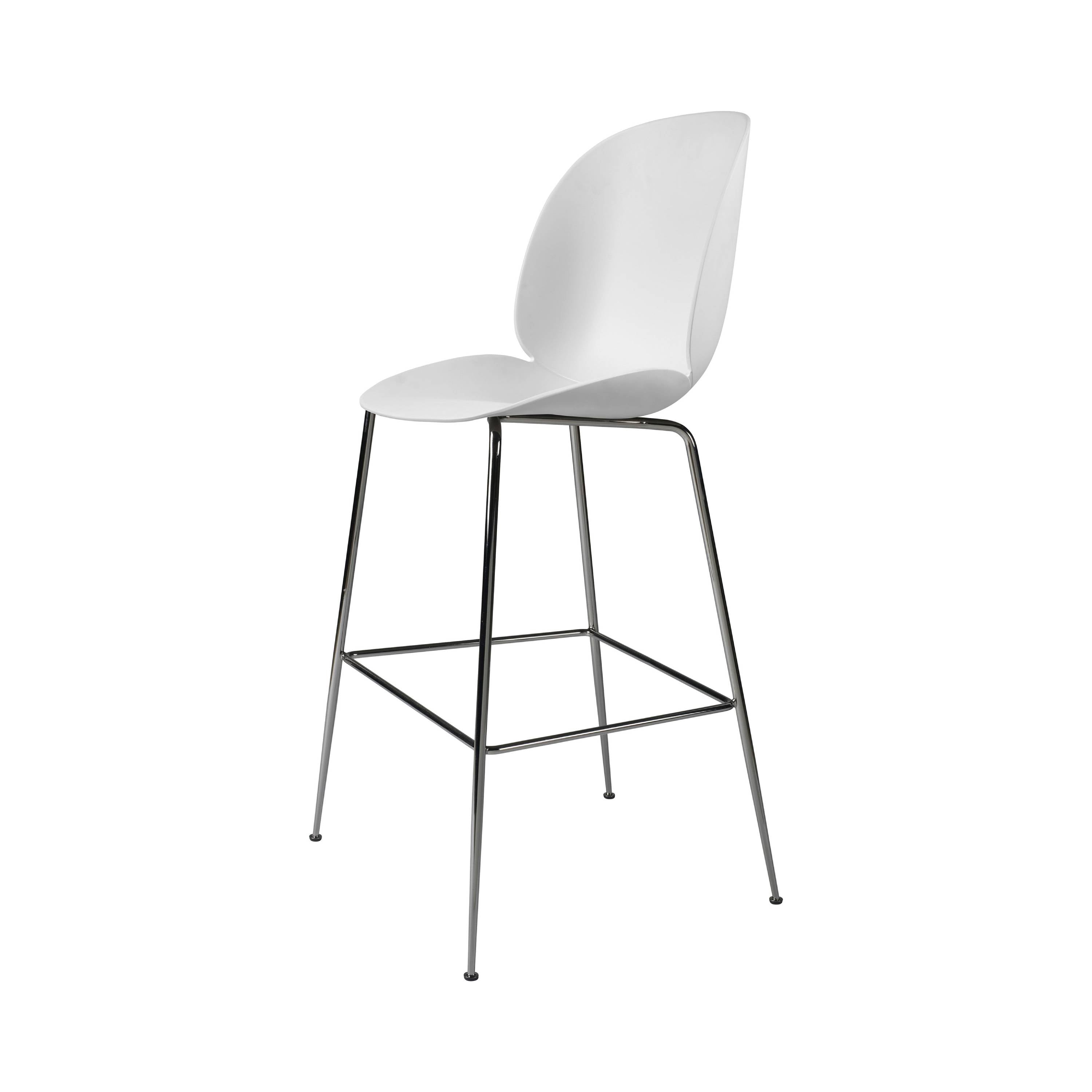 Beetle Bar + Counter Chair: Felt Glides + Bar + Alabaster White + Black Chrome