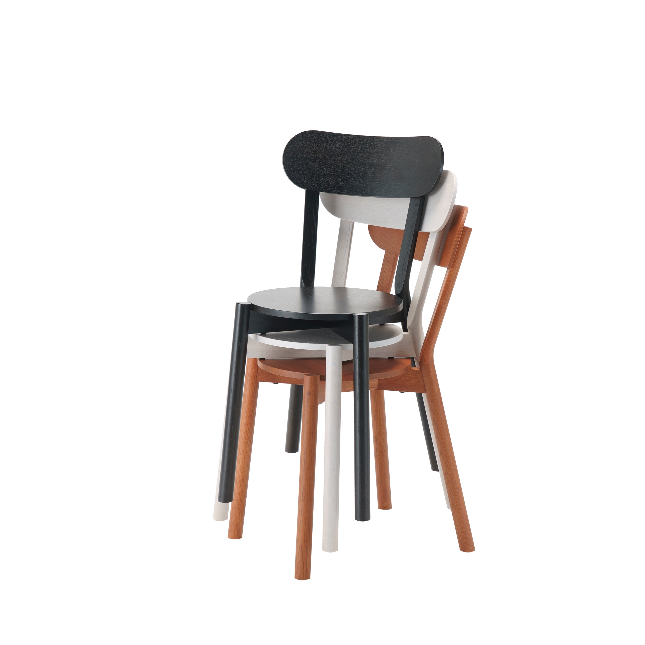 Castor Chair Stacking: Black Oak + Grain Powder White + Terracotta