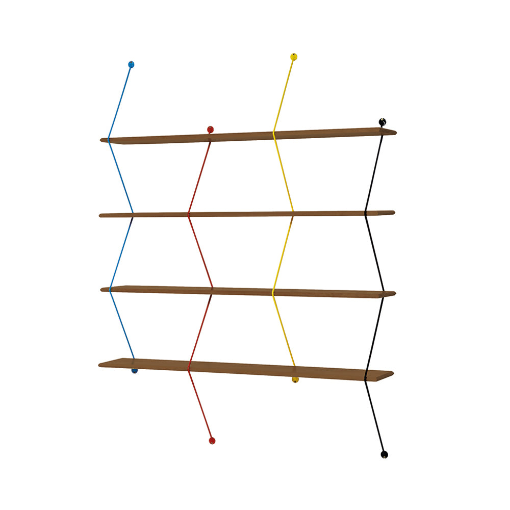 Climb Shelving System: Walnut + Red + Blue + Yellow