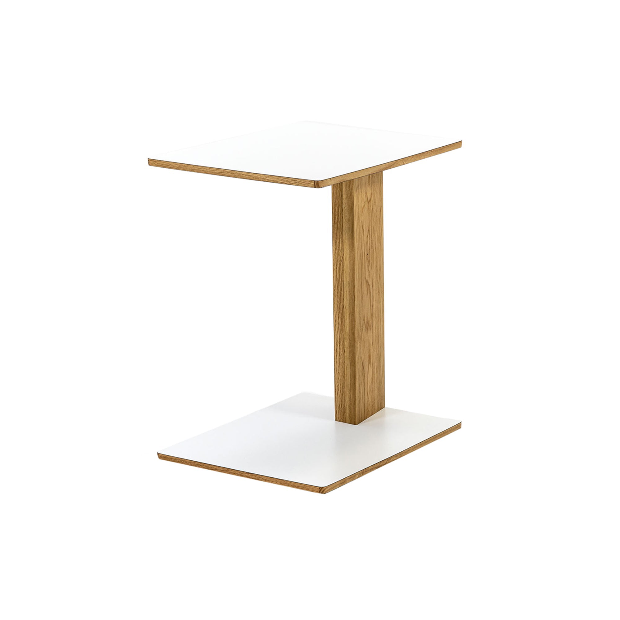 Overhang Side Table: Rectangular + Oak + White