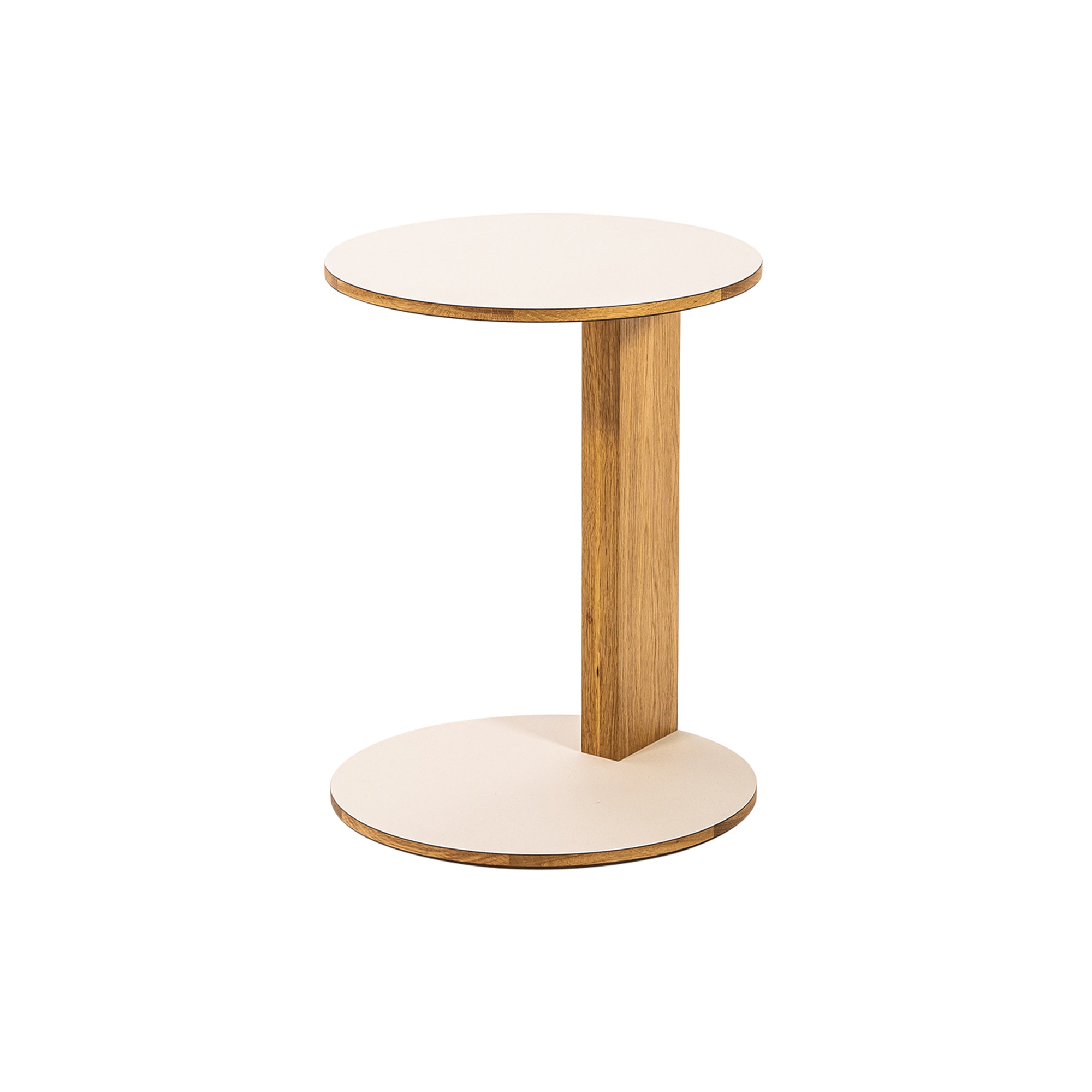 Overhang Side Table: Round + Oak + White