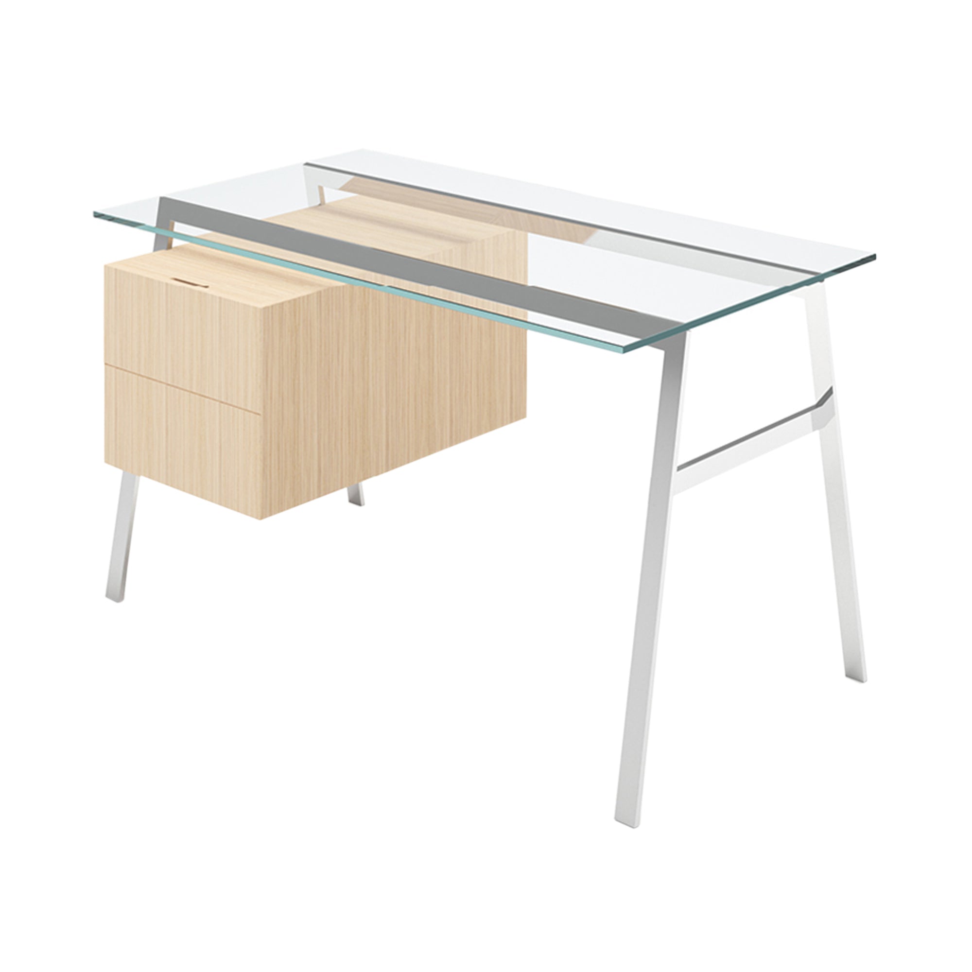 Homework 1 Desk: Double Drawer Left with Glass Top + Chrome + White