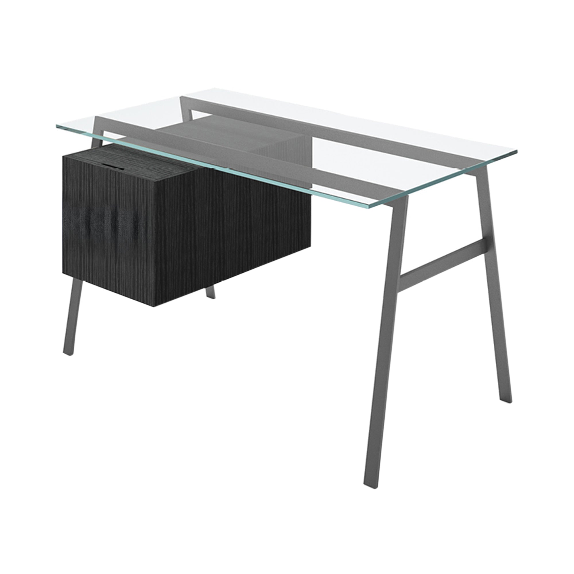 Homework 1 Desk: File Drawer Left with Glass Top + Gun Metal + Black Oak
