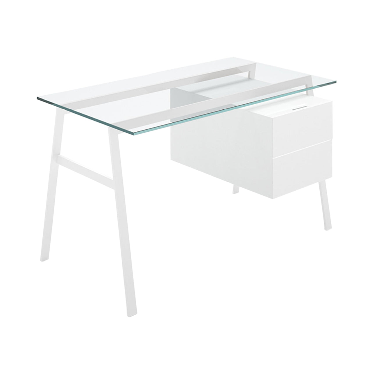Homework 1 Desk: Double Drawer Right with Glass Top + White + White Lacquer