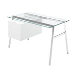 Homework 1 Desk: Double Drawer Left with Glass Top + Chrome + White Lacquer