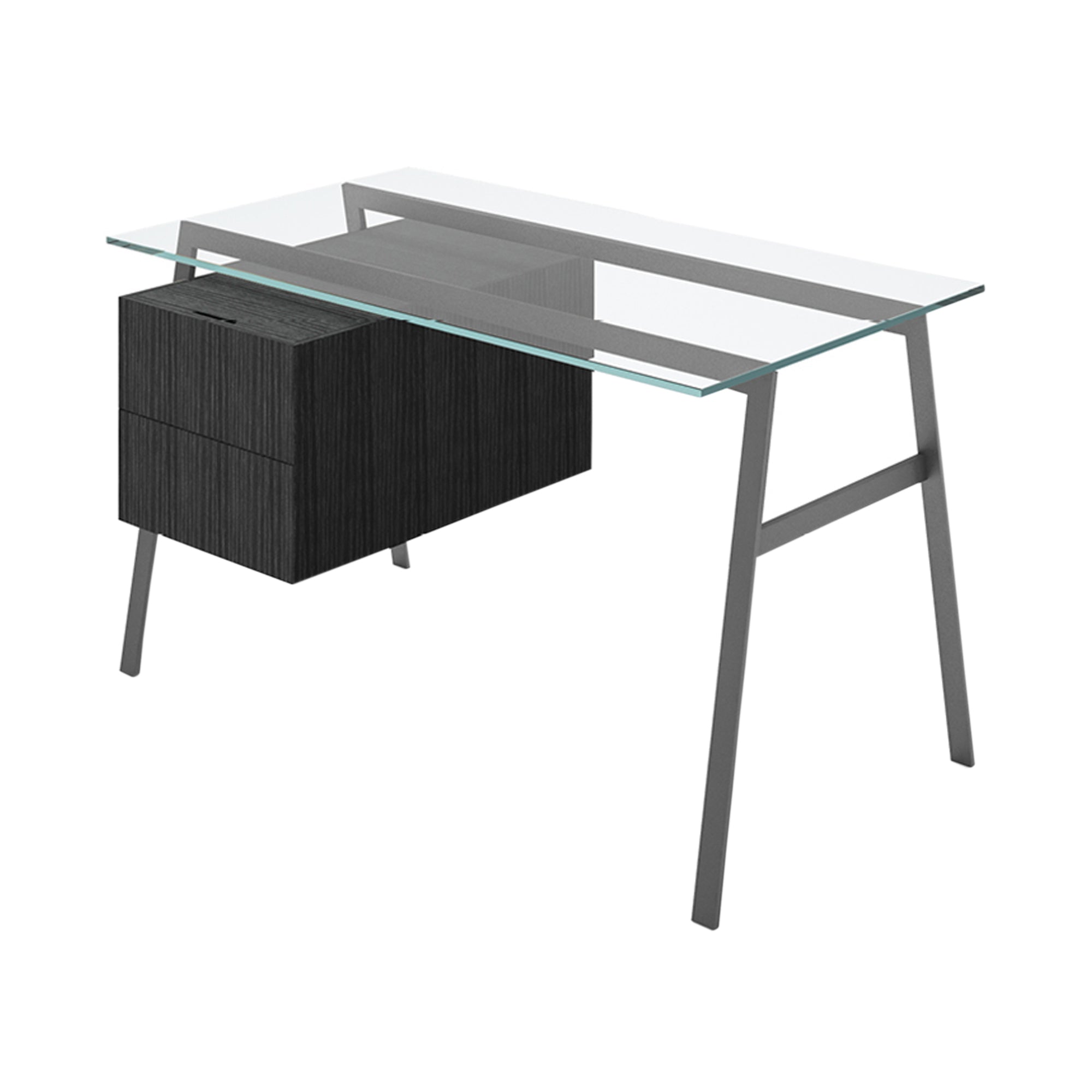 Homework 1 Desk: Double Drawer Left with Glass Top + Gun Metal + Black Oak