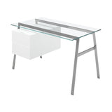 Homework 1 Desk: Double Drawer Left with Glass Top + Gun Metal + White Lacquer