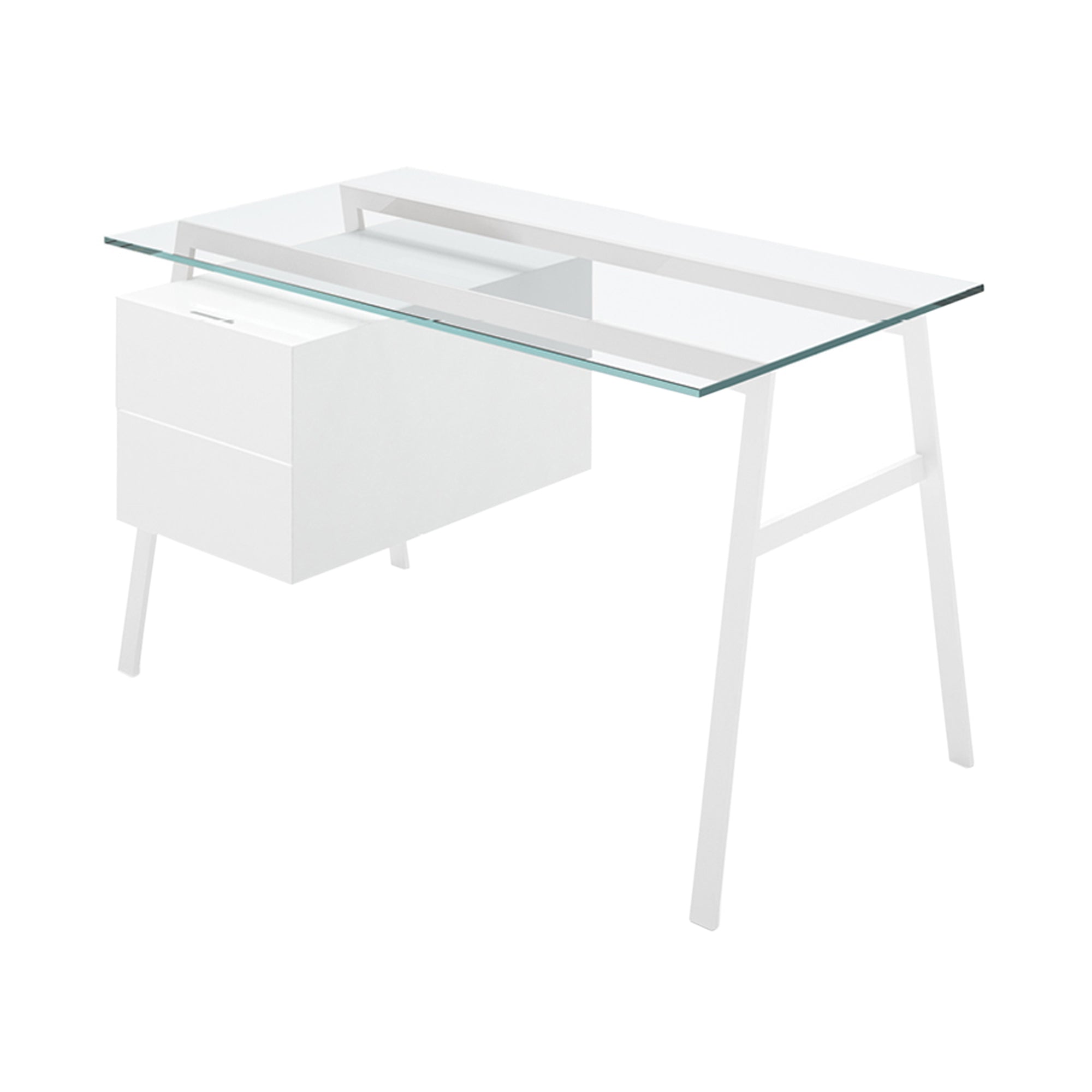 Homework 1 Desk: Double Drawer Left with Glass Top + White + White Lacquer