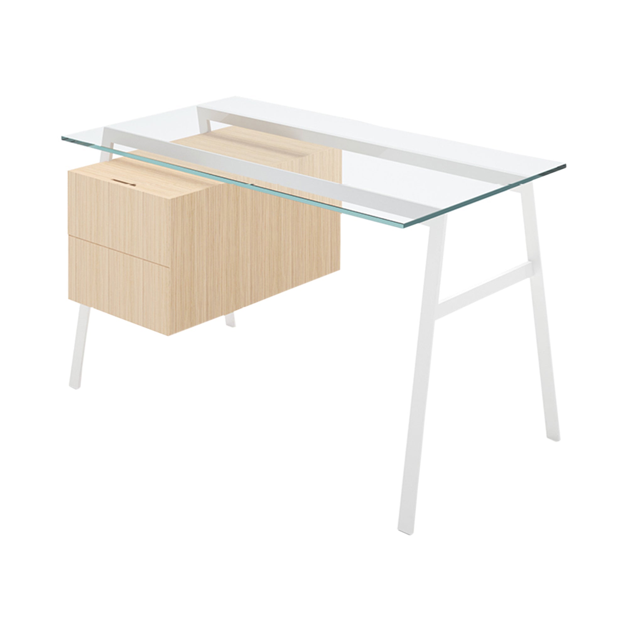 Homework 1 Desk: Double Drawer Left with Glass Top + White + White Oak